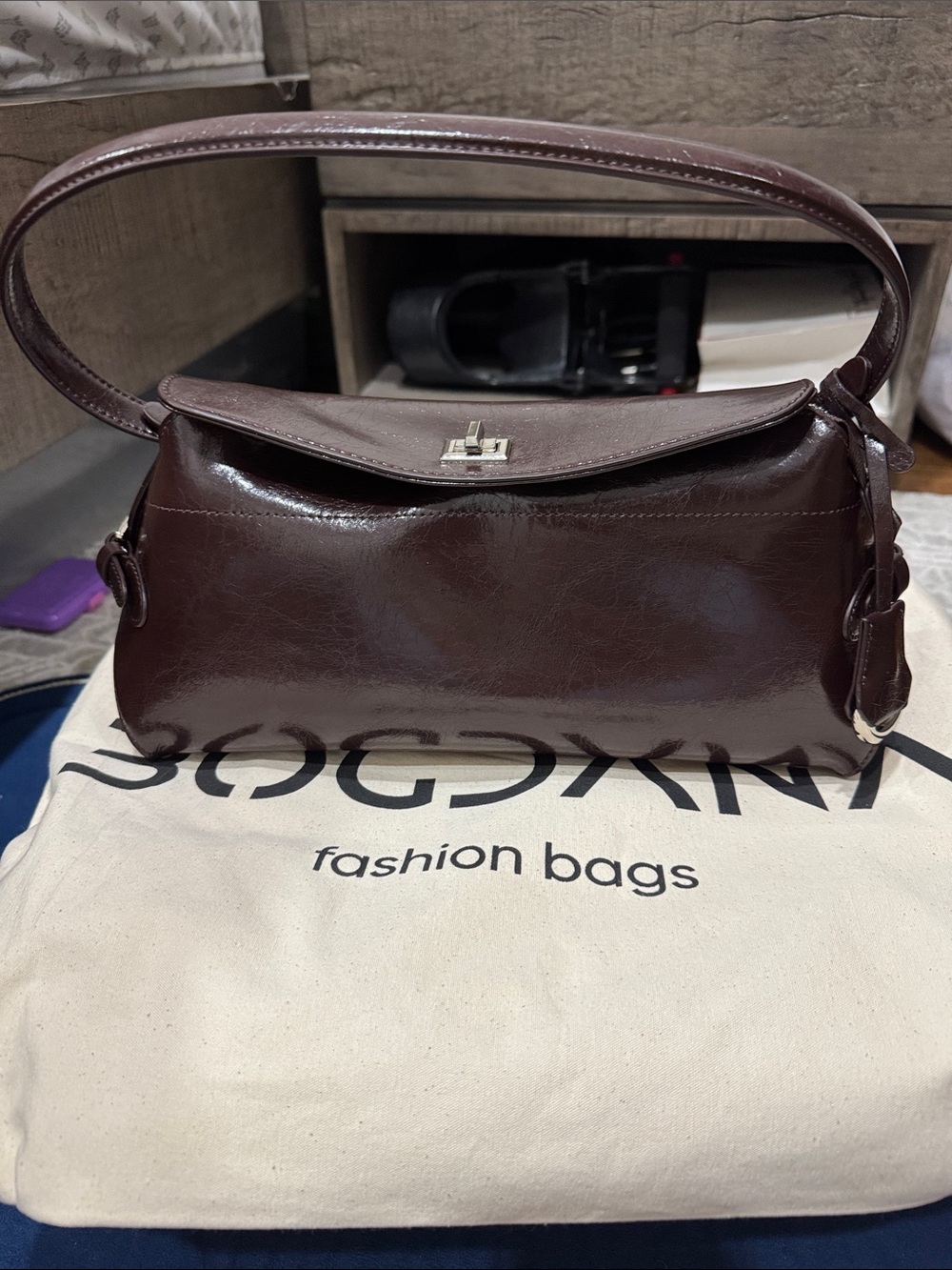 NWOT Bogdana fashion Chocolate Brown Shoulder Bag with Turn-Lock